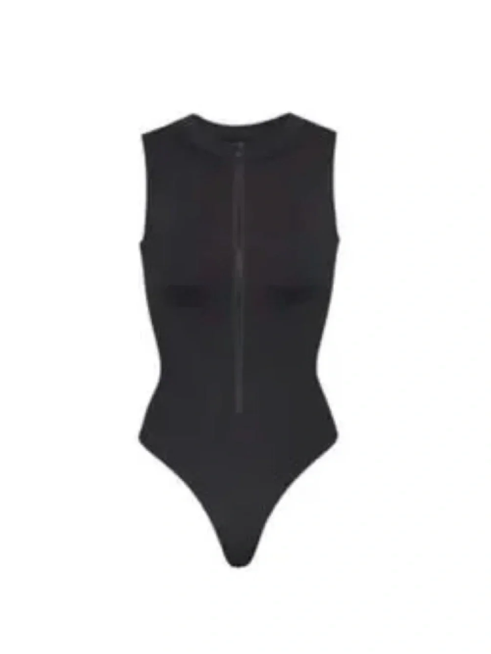 SKIMS Black Zip-Front High-Neck One-Piece Swim